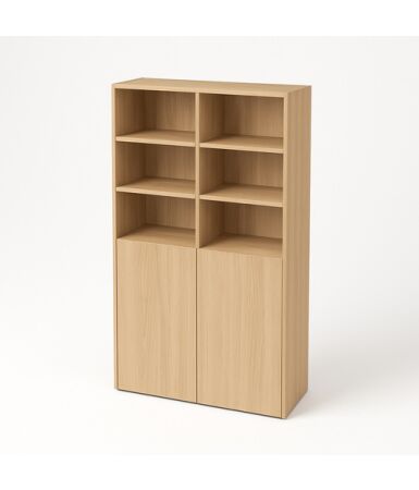 Regał biurowy z przegrodą pionową z podwójnymi frontami wpuszczanymi na dole