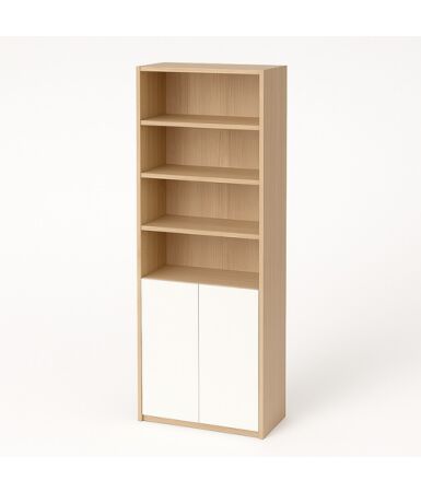 Regał biurowy z podwójnymi frontami wpuszczanymi na dole