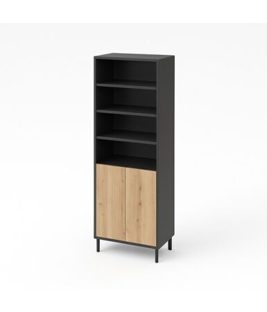 Regał biurowy z podwójnymi frontami wpuszczanymi na dole