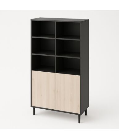 Regał biurowy z przegrodą pionową z podwójnymi frontami wpuszczanymi na dole