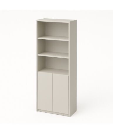 Regał biurowy z podwójnymi frontami wpuszczanymi na dole